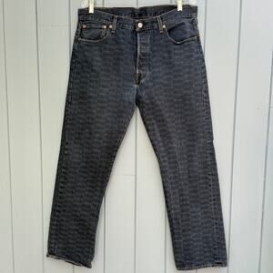 Levis Premium Banner Print Jeans Mens All Over Logo Graphic Blue 34x30 RARE